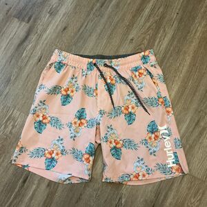 Hurley Mens Large Floral Swim Trunks 8 Inch Inseam Boardshorts